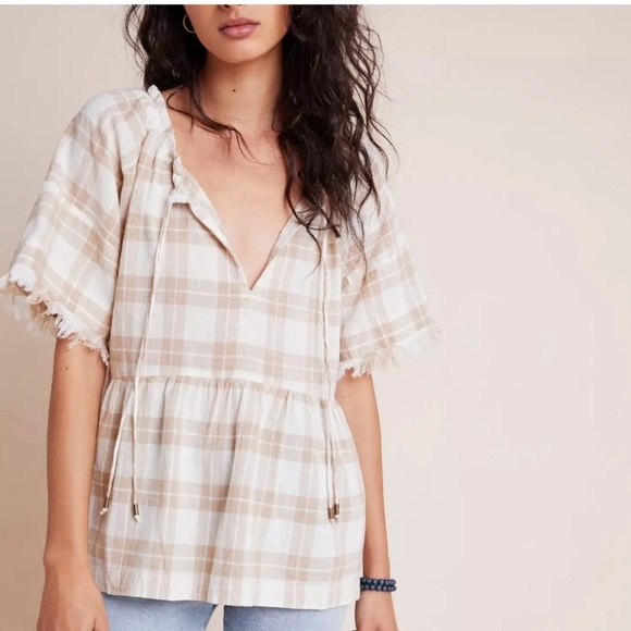 Anthropologie Tops - Anthropologie Pilcro The Bette Babydoll Plaid Blouse Size Small